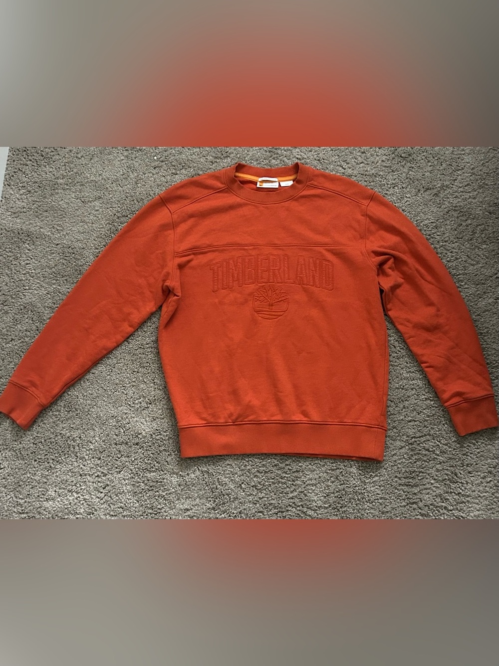 Timberland Men’s Orange Earthkeepers Crewneck Embroidered Logo Fleece Size M